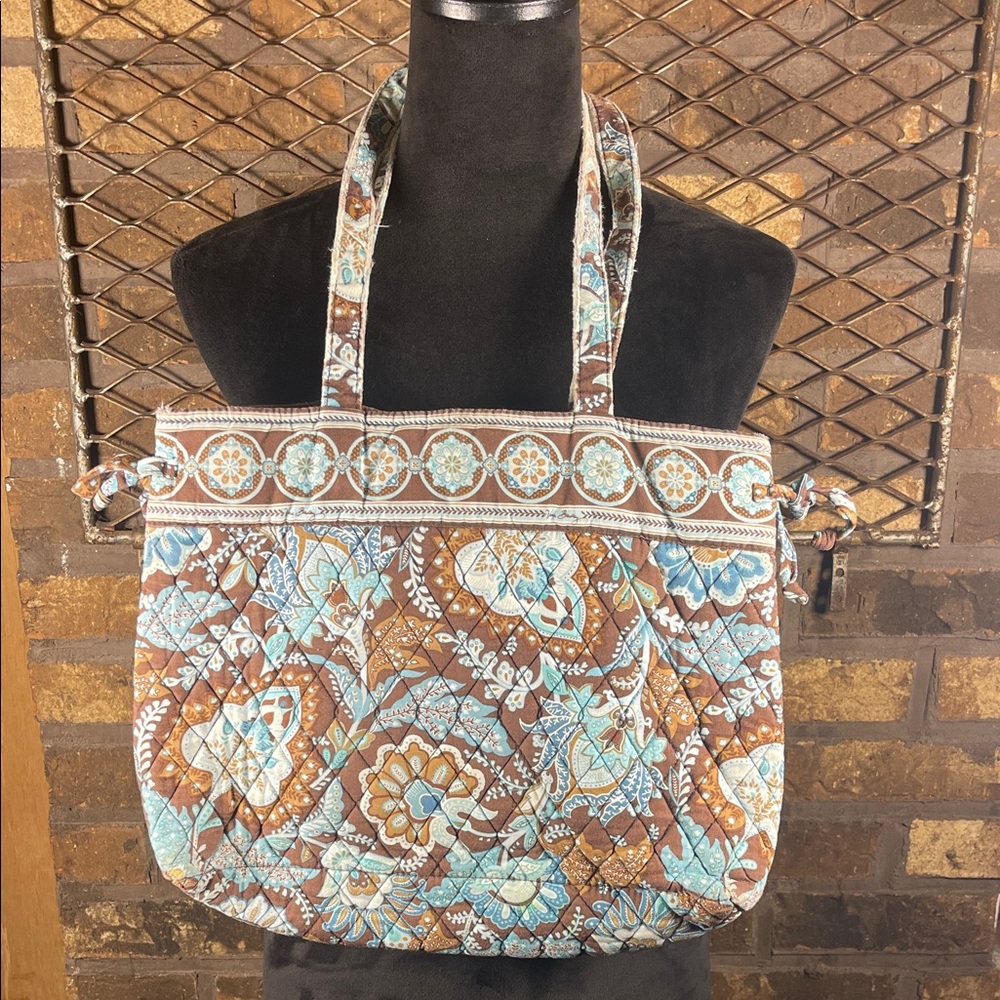 Vera Bradley Quilted Retired Java Blue PatternTote Bag in Brown & Turquoise